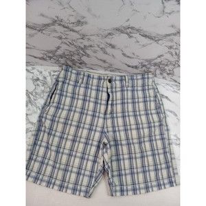 American Eagle Shorts Mens 38 Blue Plaid Longer Length Cotton